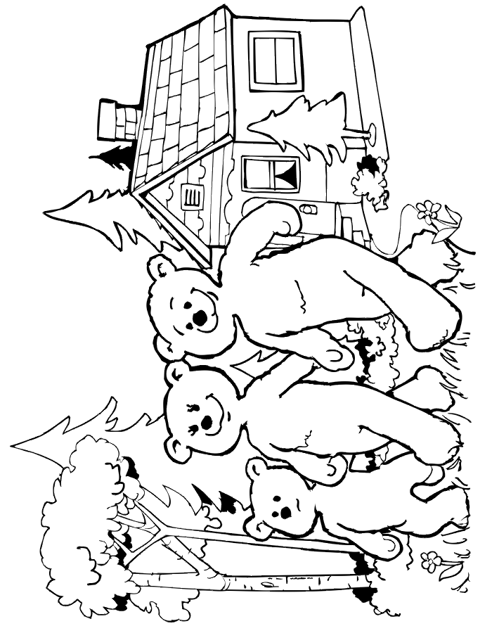 Goldilocks coloring page three bears leaving the cottage