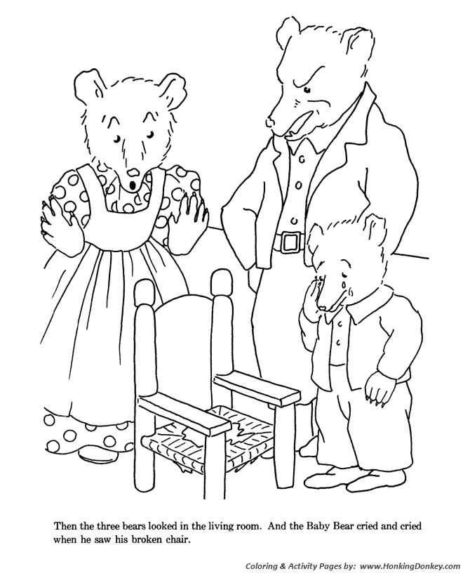 Goldilocks and the three bears coloring pages goldilocks broke baby bears chair