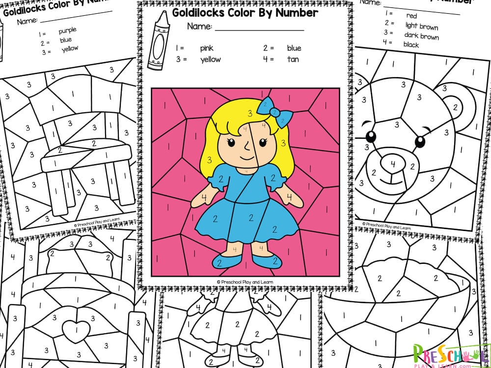 Goldilocks and the three bears color by number worksheets