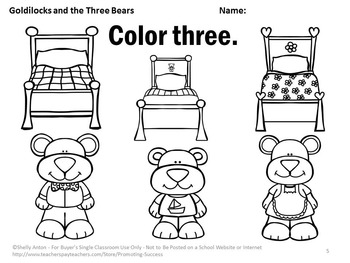 Counting to number words goldilocks and the three bears coloring pages