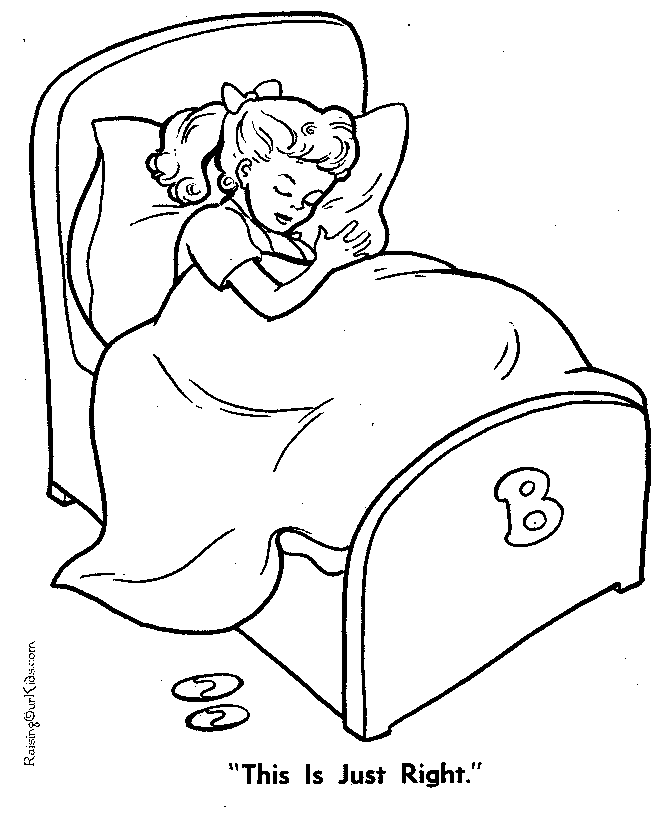 Goldilocks goes to sleep coloring page