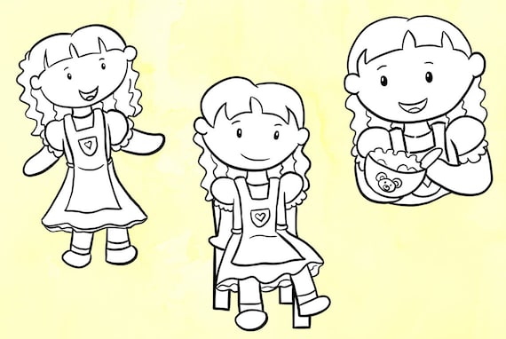 Goldilocks and the three bears story book illustrations black and white coloring page style drawings fairy tale