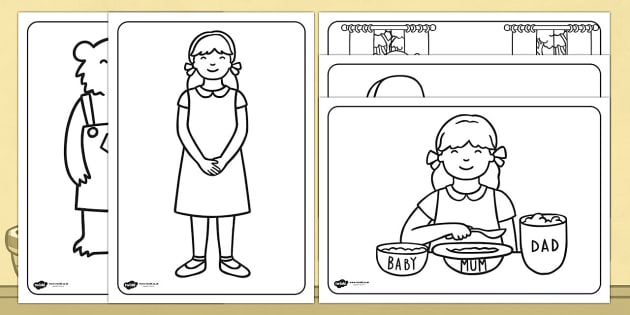 Goldilocks and the three bears colouring sheets