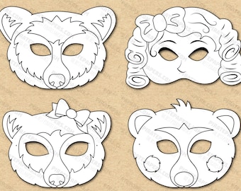 Goldilocks and the three bears masks printable coloring papa bear mama bear little bear paper diy for kids and adults pdf template