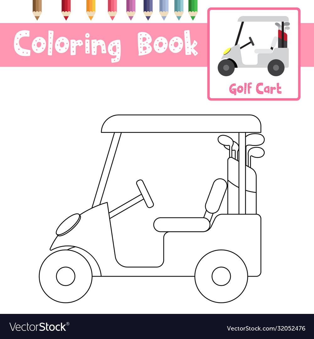 Coloring page golf cart cartoon character side vector image