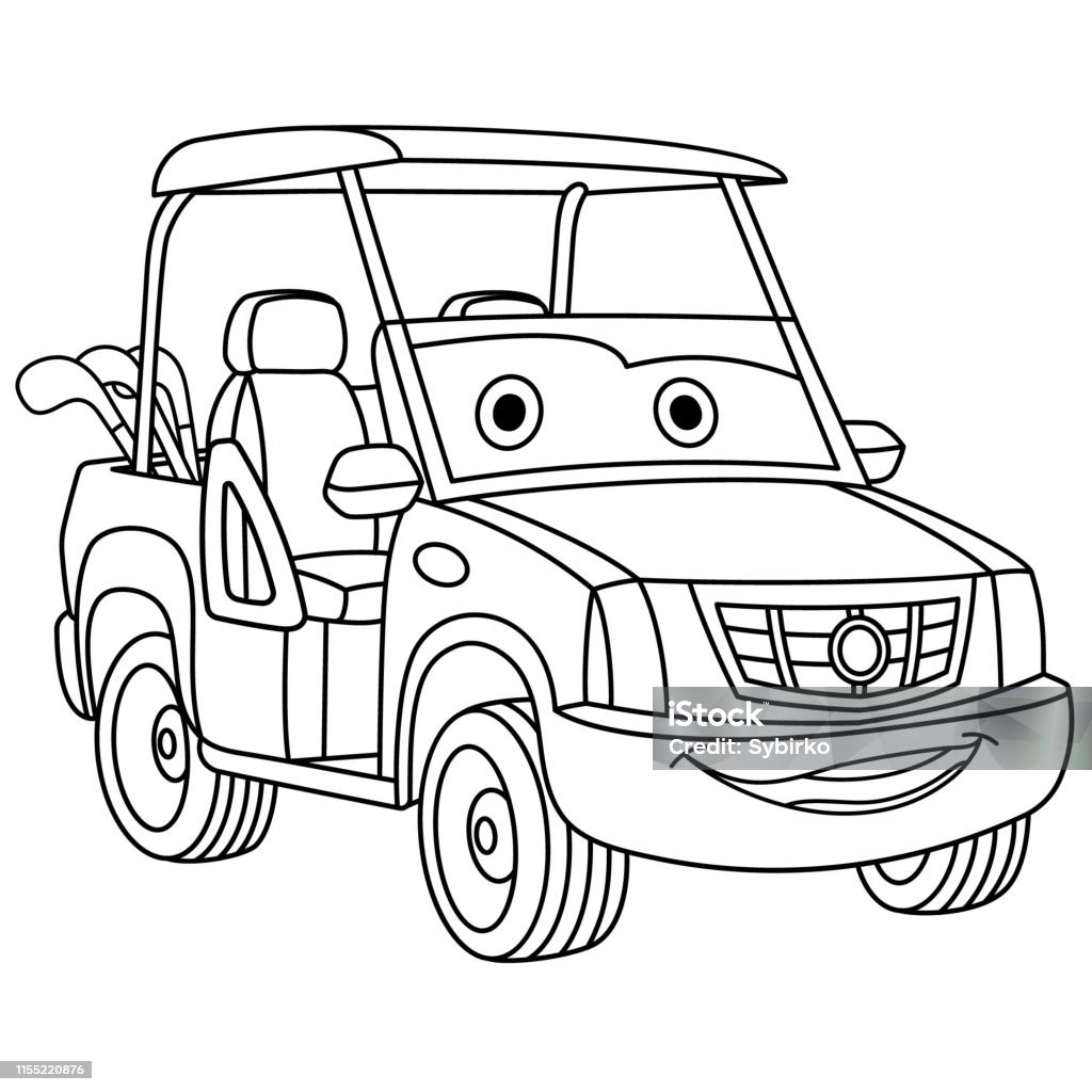 Coloring page of cartoon golf cart