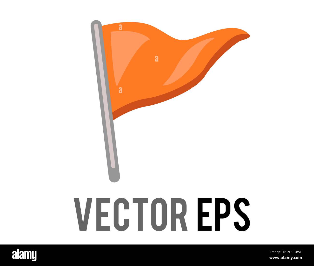 The isolated vector triangular gradient orange flag icon with silver pole most monly associated with golf as shown in the flag in hole emoji stock vector image art