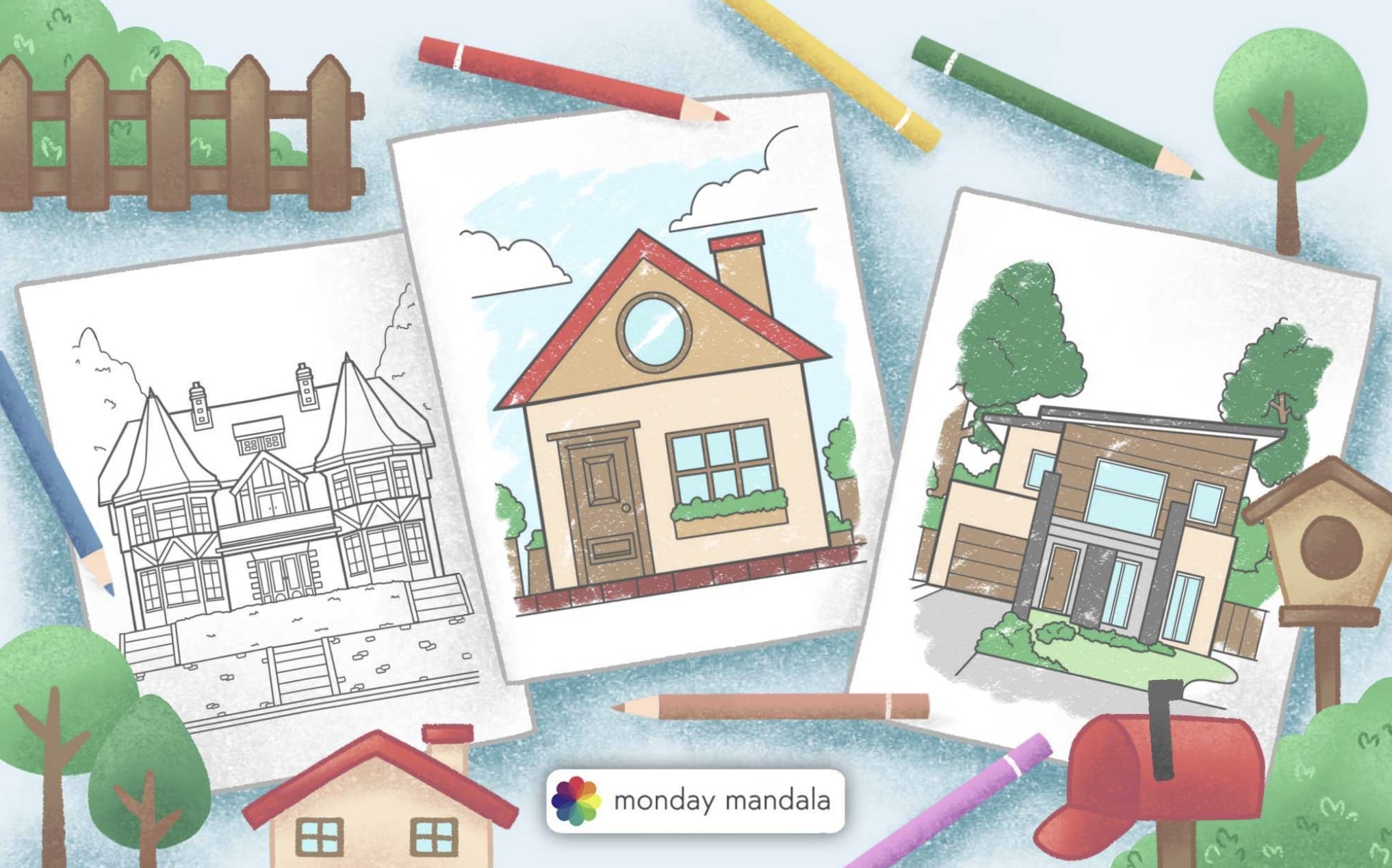 House coloring pages free pdf printables