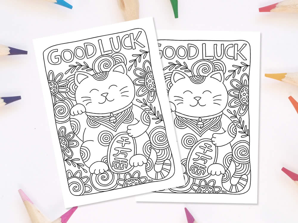 Lucky cat colouring page printables
