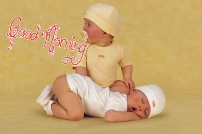 Cute twins baby poster with good morning design