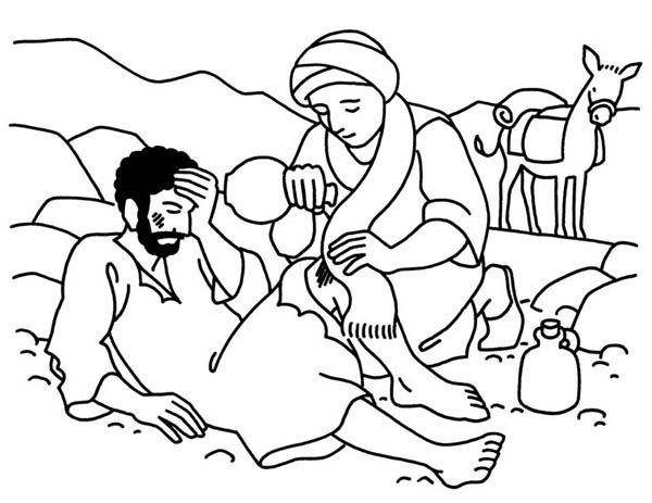 Good samaritan aid travellers wound coloring page