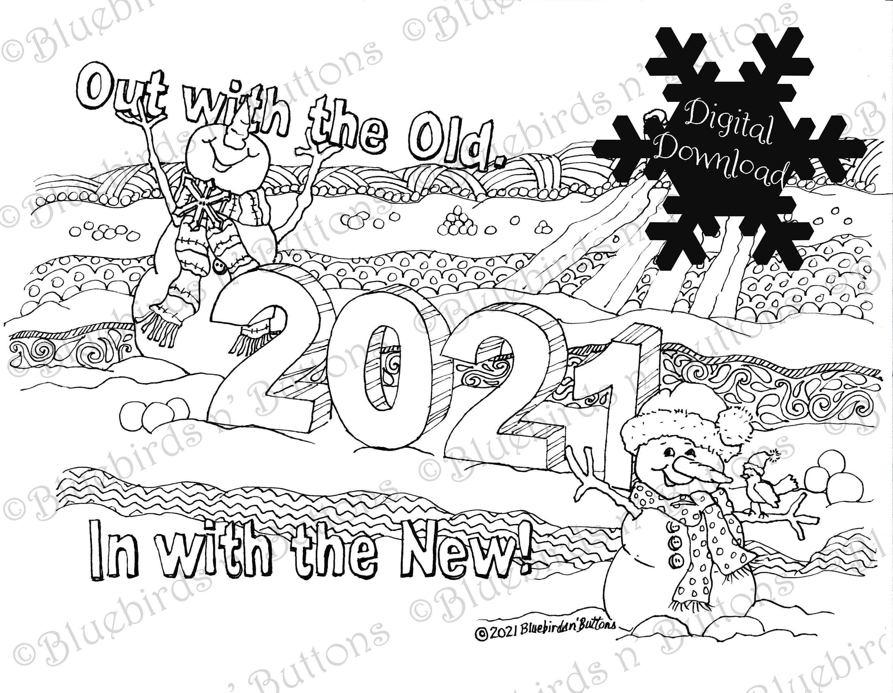 Printable coloring page january goodbye digital download adult coloring