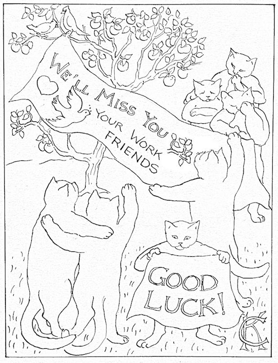 Goodbye coworker card greeting leaving work cards digital download well miss you good luck coloring note cats