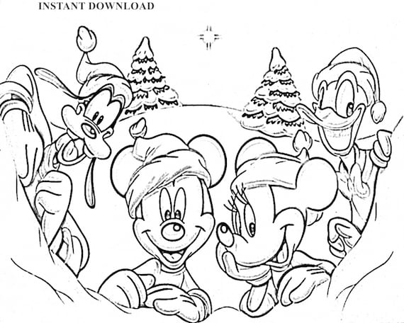 Printable mickeyminniedonaldgoofy christmas coloring pageinstant downloaddigital file x printable kids coloring download