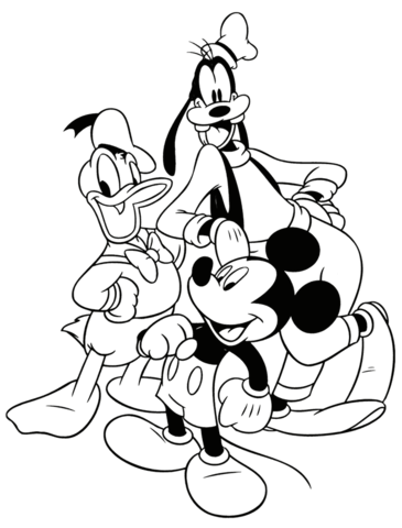 Mickey donald and goofy coloring page free printable coloring pages