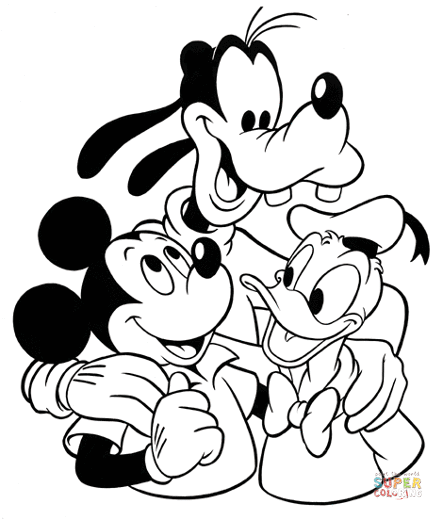 Mickey goofy and donald coloring page free printable coloring pages