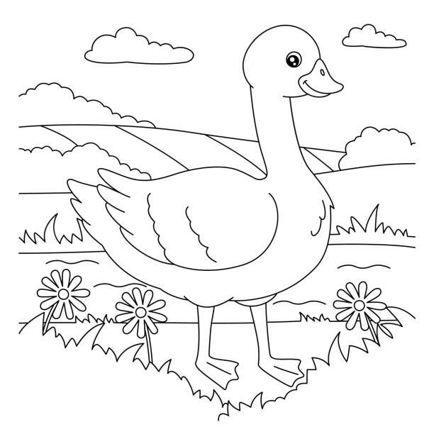 Goose coloring page for kids stock illustration