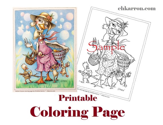 Coloring page mother goose illustration instant download printable file