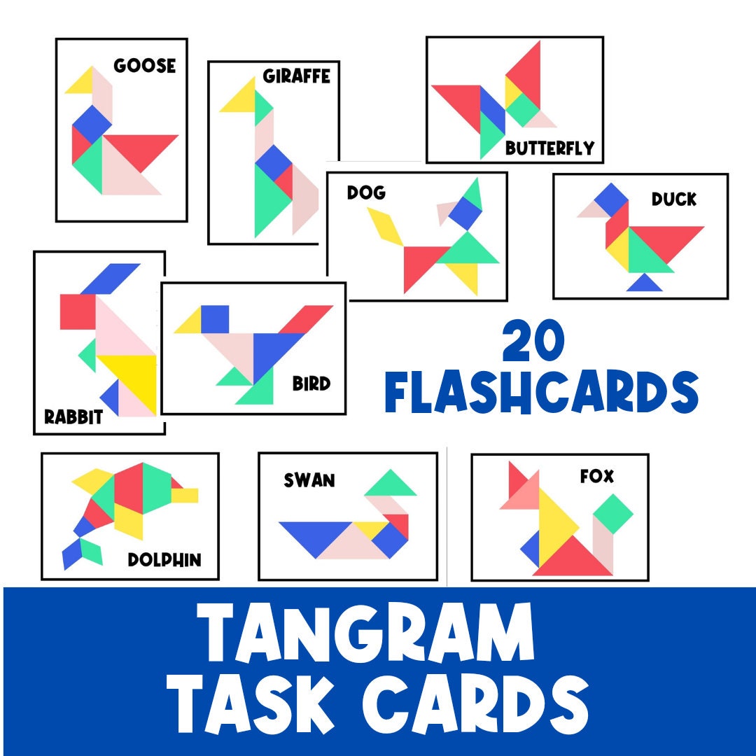 Tangram flashcards building cards stem shapes puzzles busy bin fine motor activities hands on learning farm animals