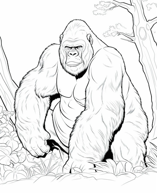 Premium ai image coloring page for kids gorilla cartoon