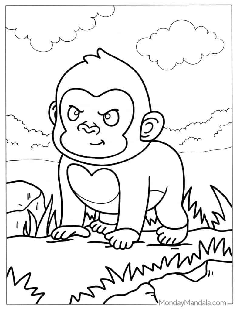 Gorilla coloring pages free pdf printables