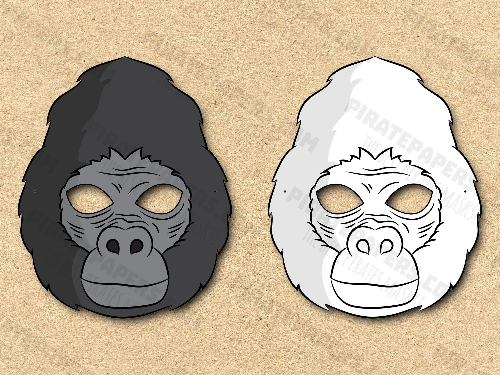 Gorilla masks printable color coloring paper diy for kids and adults pdf template instant download for birthdays halloween costumes