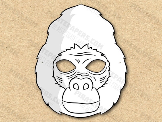 Gorilla mask printable coloring paper diy for kids and adults pdf template instant download for birthdays halloween party costumes