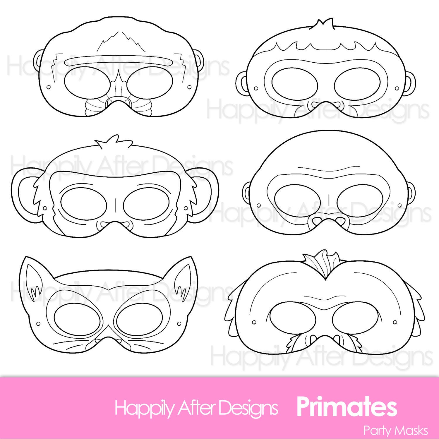 Primates printable coloring masks ape mask chimp mask gorilla mask lemur mask baboon mask orangutan mask monkey mask capuchin mask