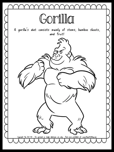Gorilla coloring page with fun fact free printable download â the art kit