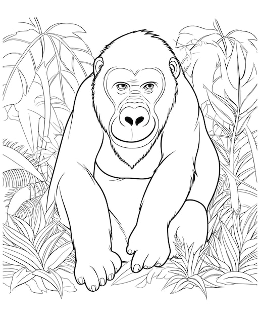 Premium vector gorilla coloring page for adults