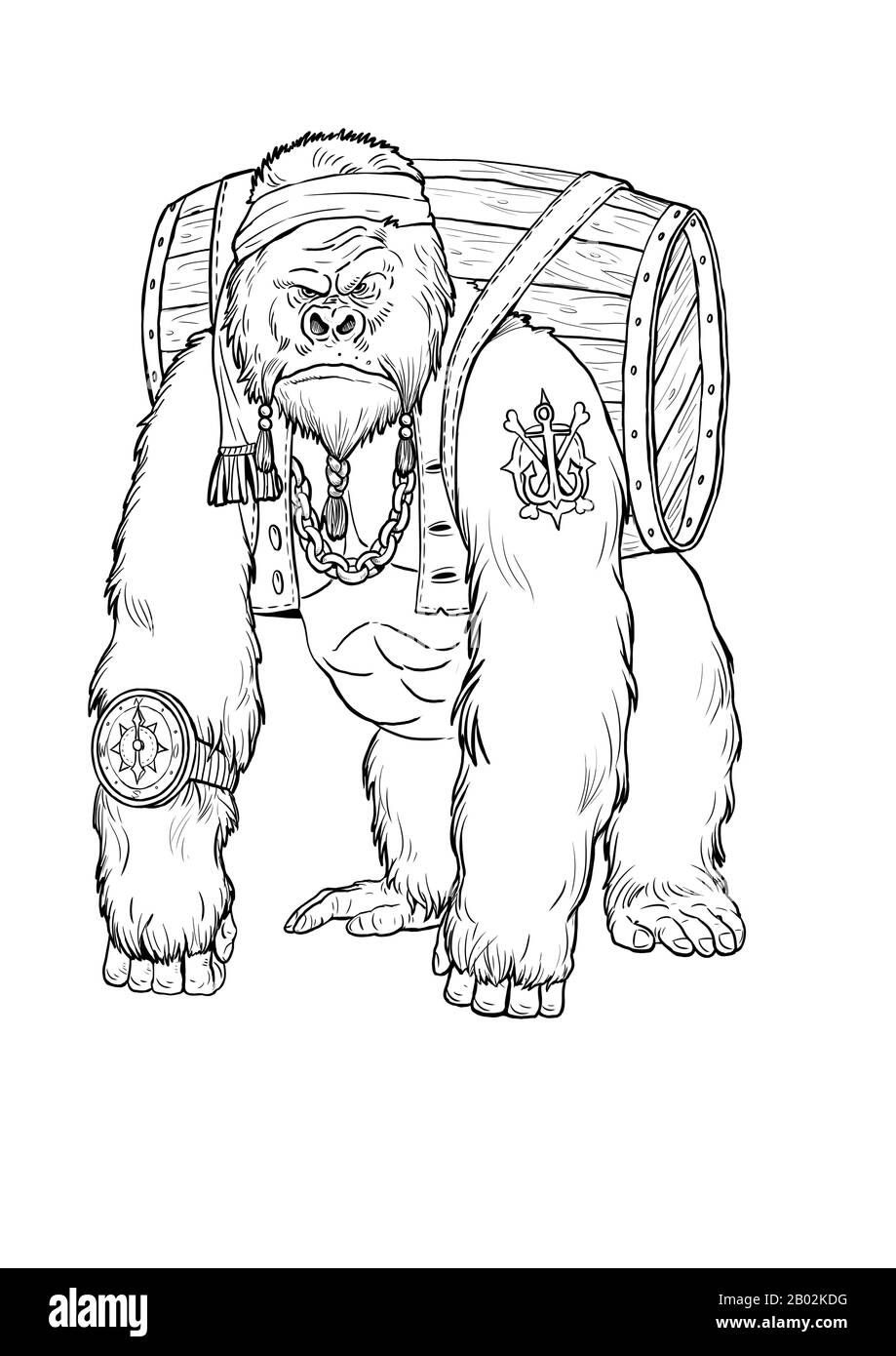 Big gorilla pirate coloring page outline clipart illustration monkey and apes pirates coloring sheet stock photo
