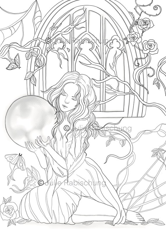 Gothic fantasy coloring page digital printable lineart coloring page adult gothic fantasy coloring page adult coloring