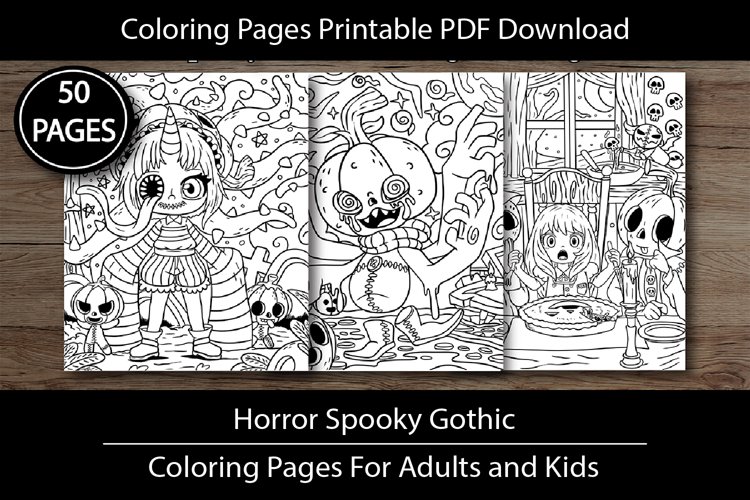 Horror spooky gothic coloring pages