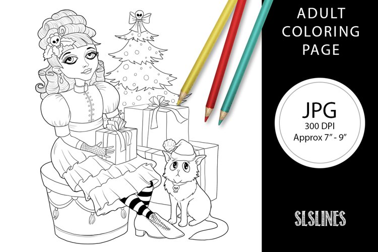 A gothic christmas scene adult coloring page