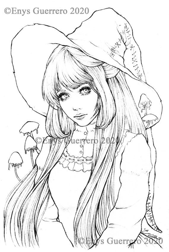 Lily the witch coloring page goth fantasy printable download jpg by enys guerrero