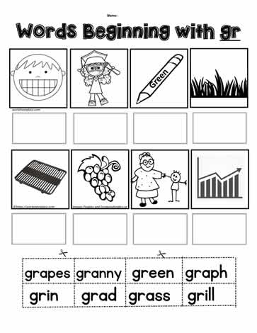 Cut n paste for gr blends worksheets