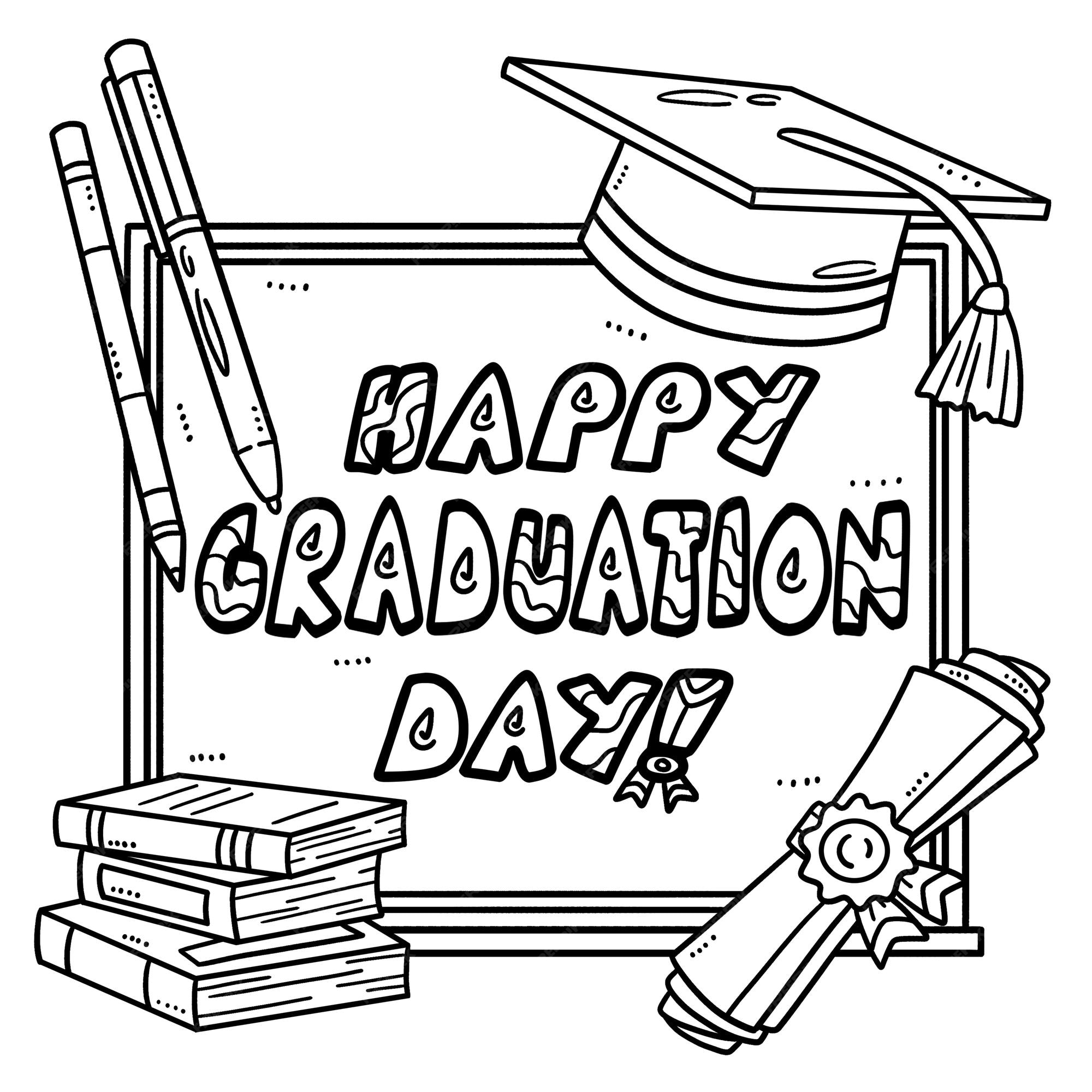 Premium vector happy graduation day isolated coloring page