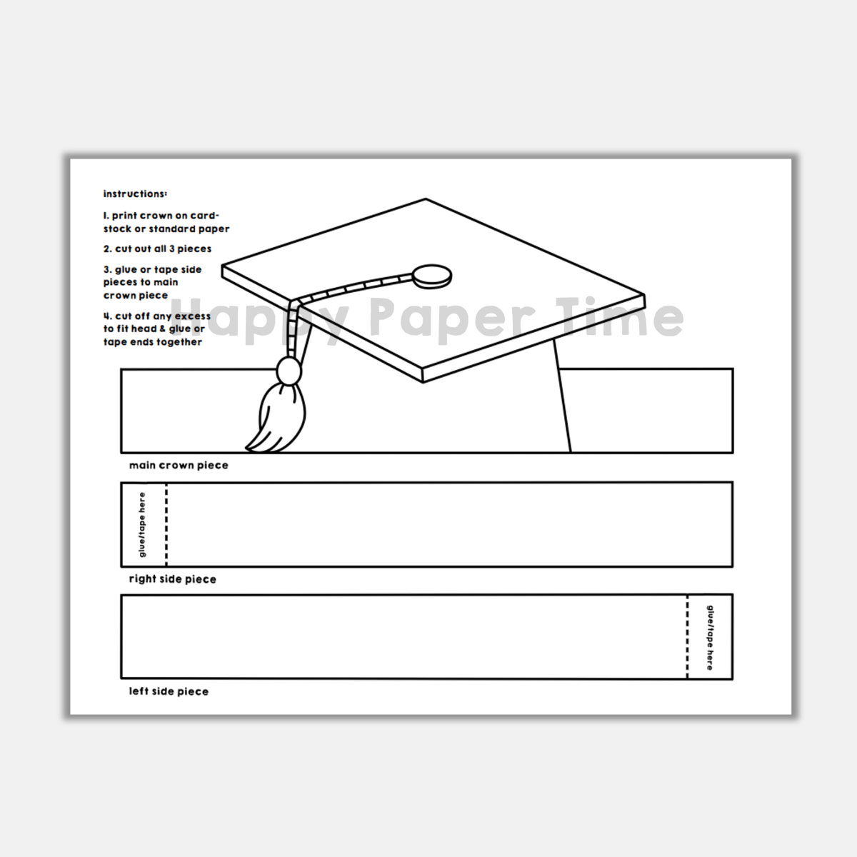 Graduation hat paper headband printable coloring made by teachers