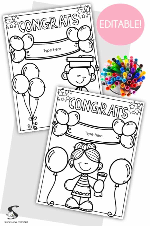 Fun and editable graduation coloring pages printables