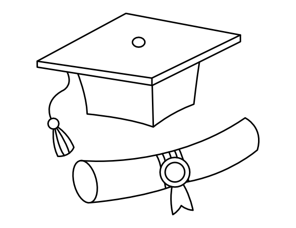 Printable diploma and graduation cap coloring page