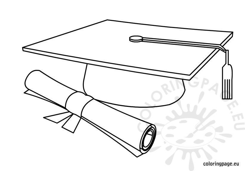 Graduation cap and diploma coloring page coloring page