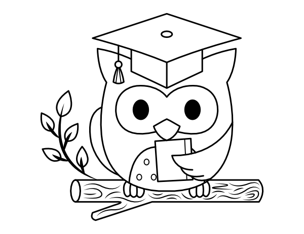 Printable owl with graduation cap coloring page