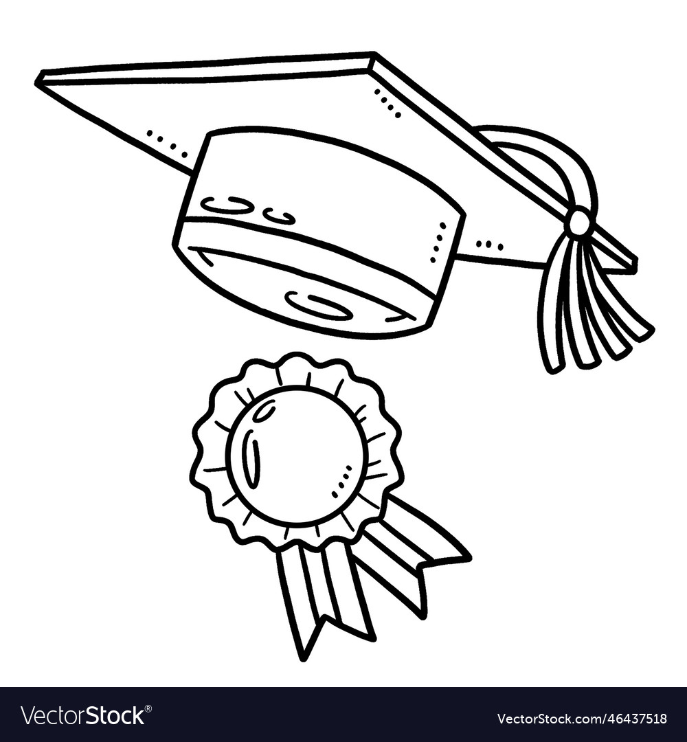 Graduation cap and ribbon isolated coloring page vector image