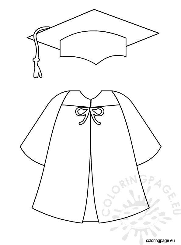 Graduation cap and gown coloring page