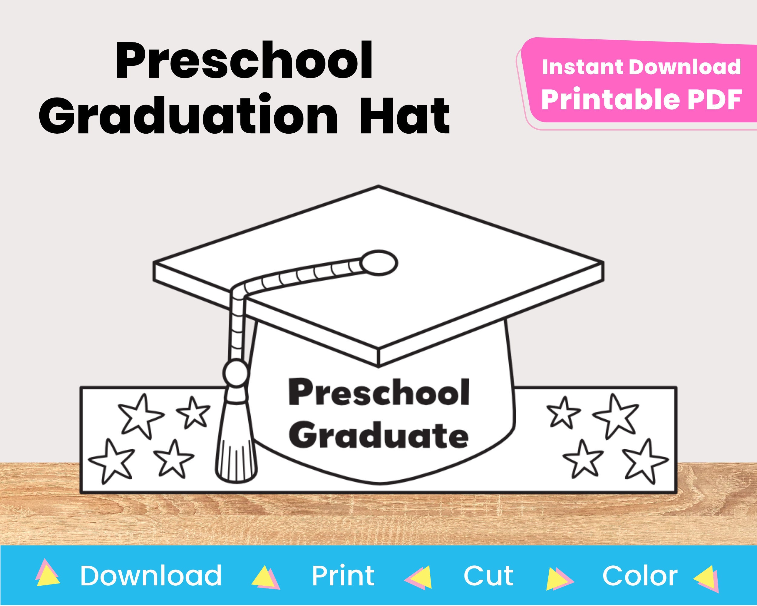 Preschool graduation hat printable paper crown template kid craft coloring project cap last day of pre