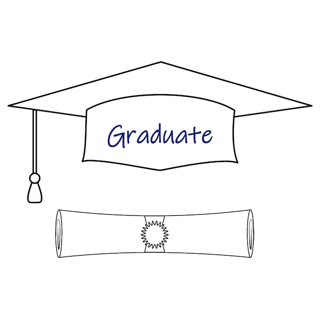 Premium vector graduation cap and scroll in flat line style vector symbol for design on white background