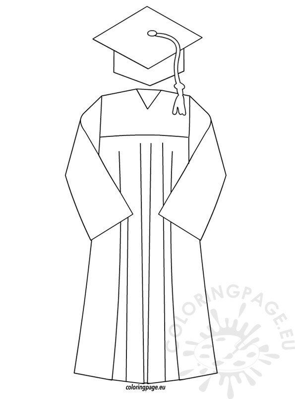 Graduation cap and gown template coloring page