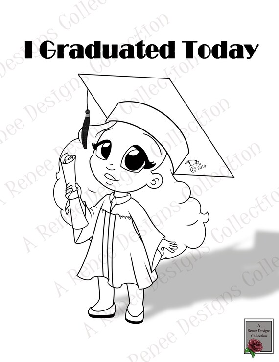 African american girl graduation printable coloring sheet black kids graduation black children cartoon art graduation coloring page