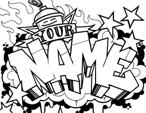 Custom name in graffiti letters coloring page digital download custom graffiti graffiti art coloring book page custom coloring