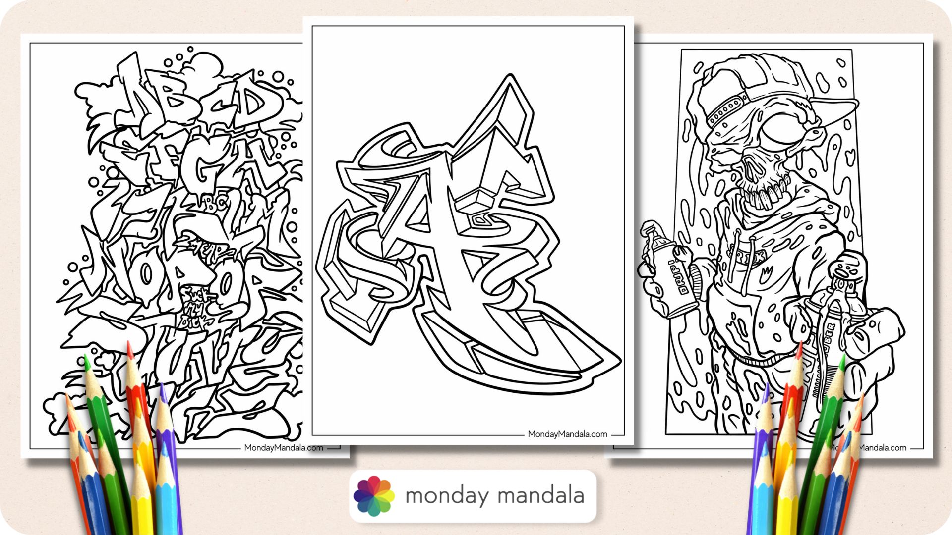 Graffiti coloring pages free pdf printables